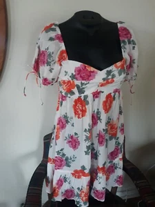 POOF NEW YORK Multicolor Floral Short Puff Sleeve Peasant Dress Ladies L NWT - Picture 1 of 6