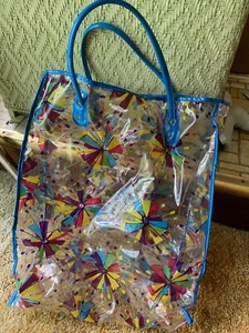 Bolso de compras vintage años 70 vinilo transparente flor playa 19x16x5, bolso de costura - Imagen 1 de 10