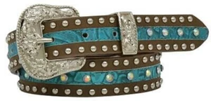 Youth girls ANGLE RANCH BROWN TURQUOISE SILVER STUDDED BELT Size Small M Large - Picture 1 of 1