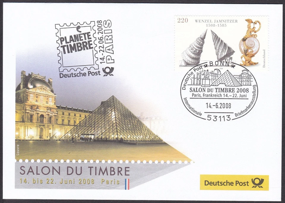 PEX0027 Intl. Stamp Exhibit. Germany Cover, Salon du Timbre 2008, Louvre Museum - Image 1 of 1