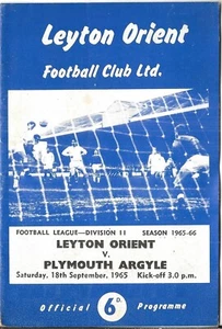 Football Programme LEYTON ORIENT v PLYMOUTH ARGYLE Sept 1965 - Picture 1 of 1