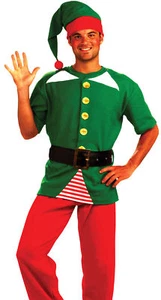 Jolly Elf Kit Adult Men's Costume Printed Shirt With Belt Christmas Fancy Dress - Picture 1 of 1
