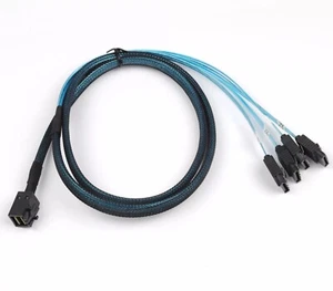Mini SAS SFF-8643 To 4 SATA 7pin Hard Disk 6Gbps Data Server Raid Cable 1M - Picture 1 of 8