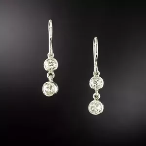 Antique Art Deco Round Cut Lab Created Diamond 925 Silver Engagement Earrings - Picture 1 of 9