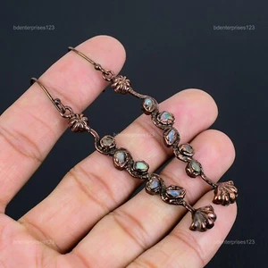 Copper Pentagon Ethiopian Opal Stone Wedding Drop Electroformed Earrings Jewelry - Picture 1 of 11
