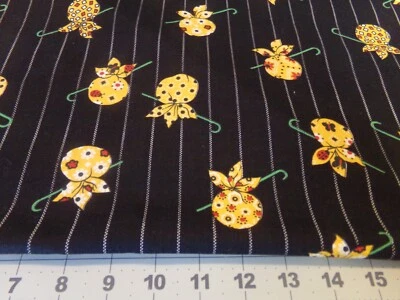 35" X 42" VINTAGE UNIQUE HOBO YELLOW BAGS/CANE/ BLACK/STRIPE BACKGROUND. COTTON - Image 1 of 3