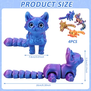 4Pcs 3D Printed Cat Model Cute Flexible 3D Printed Animals Toy Statue for beiVZ - Picture 1 of 11