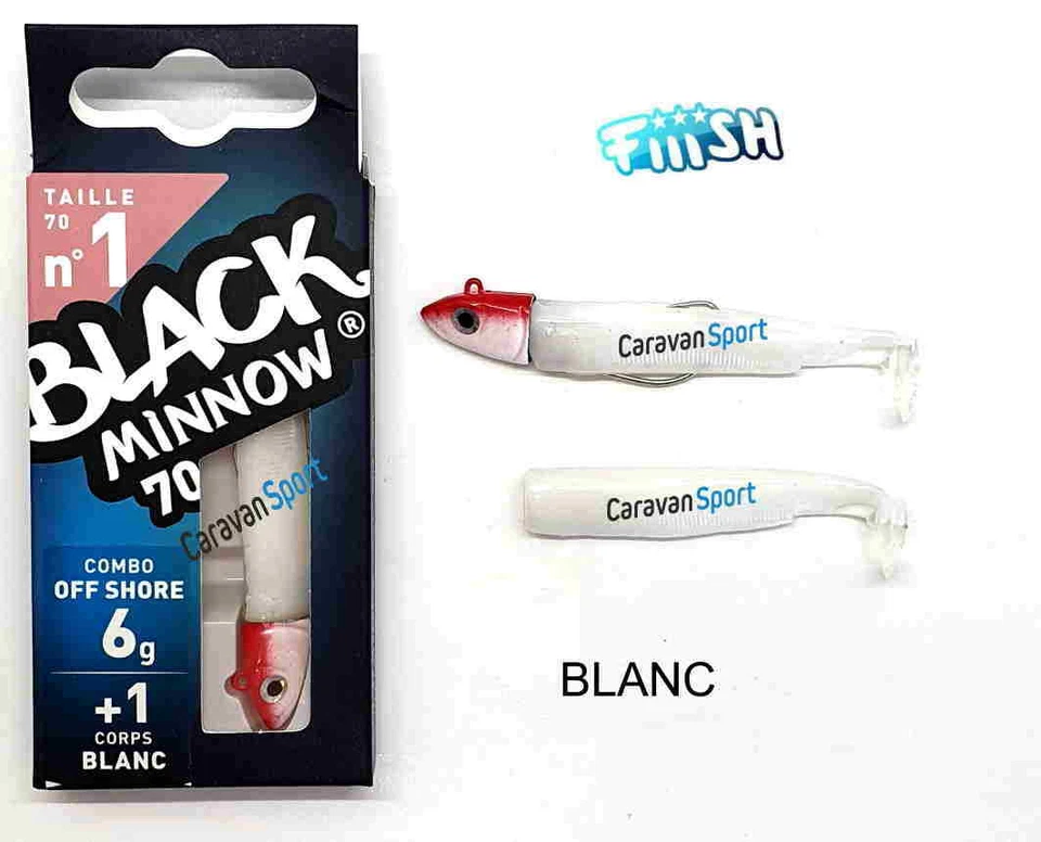 ARTIFICIALE SILICONE COMBO BLACK MINNOW 70 FIIISH N 1 BLANC 6 GR OFF SHORE TROTA
