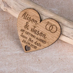 Personalised Engraved Wooden Heart Save The Date Wedding Fridge Magnet Invites - Picture 1 of 25