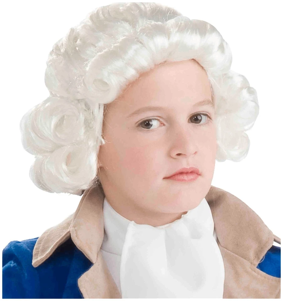 Historical Colonial Victorian Judge Olden Day White Boys Costume Wig - Image 1 of 1