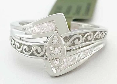 ПОДЛИННЫЙ бриллиант коктейльное обручальное кольцо 10K белое золото - бесплатный сертификат - новый с Ярлыками - Изображение 1 из 4