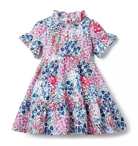 Janie and Jack Girls' Egyptian Blue Floral Ruffle Cuff Dress Size 3 - Picture 1 of 3