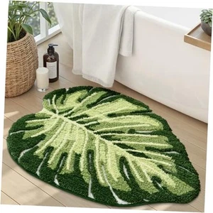 Süße Badteppiche mit grüner Blattpflanze, weich, flauschig, Plüsch, Pflanze-monstera - Bild 1 von 7