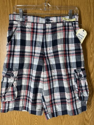 Faded Glory NWT Y2K Retro Short Boys Size 18 Plaid Grey Gray Red 100% Cotton - Image 1 of 4