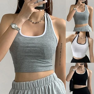 Chaleco deportivo informal de tubo sin espalda con cuello halter para mujer en blanco gris negro - Imagen 1 de 16