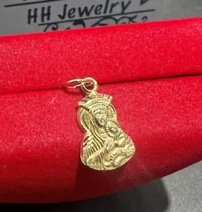 18K Solid Yellow Gold Virgin Mary with Baby Pendant - Picture 1 of 15