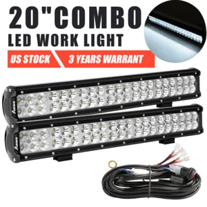 2x 20inch LED Work Light Bar Spot Flood Combo Offroad Driving Truck 4WD + Wiring - Picture 1 of 16