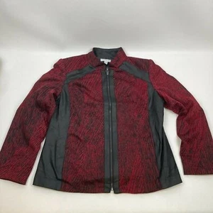 Susan Graver Jacke Gr. Med Jacquard Strick Reißverschluss vorne mit Kunstlederbesatz A217954 - Bild 1 von 9