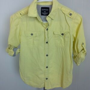 Calvin klein Jeans Boys Sz Small 8 Yellow Button Up down Dress Shirt 100% Cotton