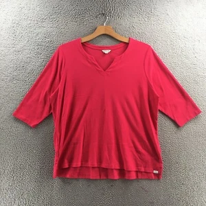 Orvis Tee T-Shirt Womens 2X Pink Pima Cotton 3/4 Sleeve V-Neck Pullover Casual - Picture 1 of 14