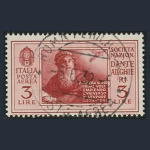 1932 Italia Regno Posta Aerea Dante Alighieri L. 3 rosso bruno n. A 28 Usato - Foto 1 di 3