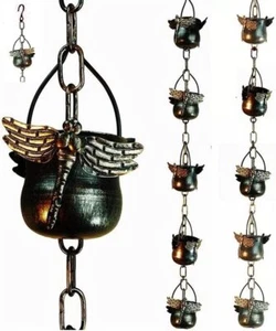 Decorative Rain Chain with Dragonfly Design - 3 Ft Metal Gutter Extension - Picture 1 of 4