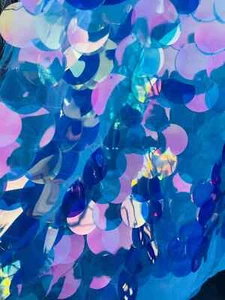 Jumbo 1.5" Circle Sequins Iridescent Clear Jumbo Sequins On Mesh Fabric By Yard - Picture 1 of 4