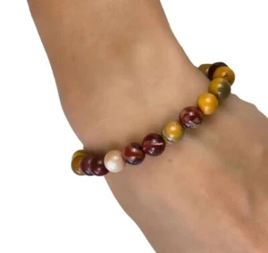 WOMENS BEADS BRACELET NATURAL MOOKAITE JASPER ELASTIC BAND GIFT MENS BRACELET - Picture 1 of 6