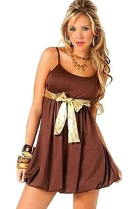 4051 Marrón Dorado Para Mujer Mini Vestido Corto para el Sol Sexy Correas Ropa de Club Fiesta S M L - Imagen 1 de 3