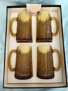 Tiffinware Vintage Bumpy Amber Textured Beer Mugs COLLECTOR Set Rare 13.5 oz - Picture 1 of 5