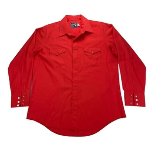 Wrangler Shirt Men 17x34 Red Cowboy Cut X Long Tail Pearl Snap Brushpopper VTG - Picture 1 of 17