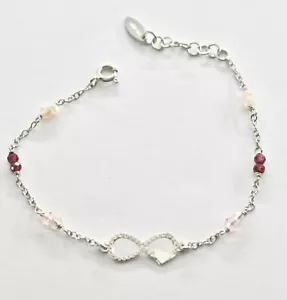 bracciale in argento 925 con simbolo infinito granate sfaccettate e cristalli - Picture 1 of 4
