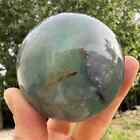 345G Natural Feather Fluorite Quartz Sphere Crystal Ball Reiki Healing Decor