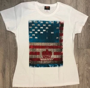 Ladies t shirt White SPACE INVADERS stars and stripes American flag Size S M L - Picture 1 of 1