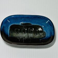 Handmade Clay Soap Dish With Camping Trailer Airstream Design Blue / Rust Color