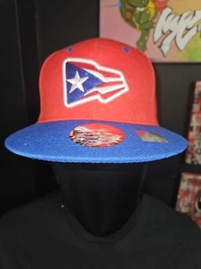 PUERTO RICAN FLAG Snapback Adjustable  Red Baseball Cap / Blue Bill - Picture 1 of 5