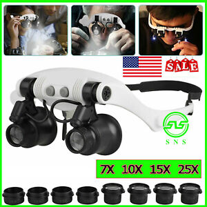 7x 10x 15x 25x LED Light Magnifying Glasses Jewelry Watch Repair Magnifier Tool