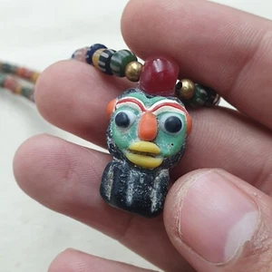 African Style MultiColor Glass Beads with Old Face Glass Pendant Necklace - Picture 1 of 20