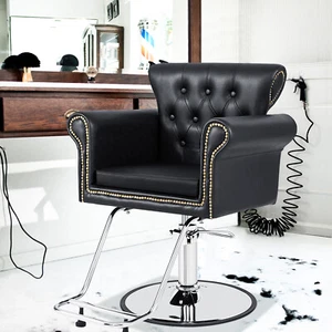 Salon Chair w/ Glossy Metal Frame & Luxurious Appearance & Hydraulic Pump Black - Picture 1 of 7
