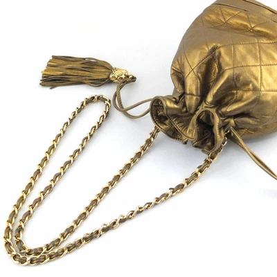 Bolsa de ombro CHANEL corrente com cordão acolchoada pele de cordeiro franja dourada feminina feminina - Imagem 1 de 4