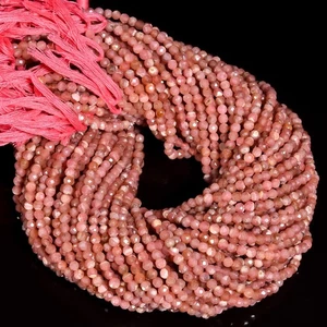Natural Rhodochrosite Gemstone Round Faceted Beads 4 mm Strand 12.5" UGB-549 - Picture 1 of 2
