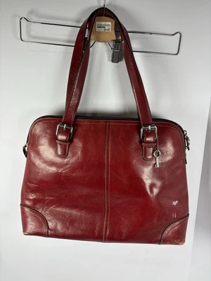 Bolsa de ombro Fossil vintage couro vermelho laptop alça de ombro faltando - Imagem 1 de 4