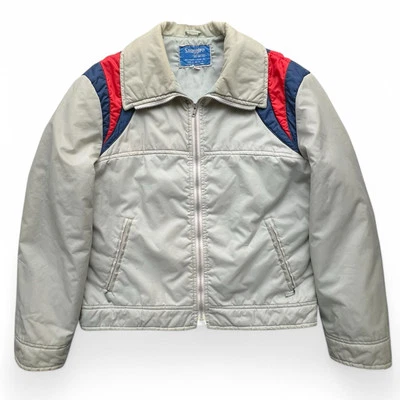 Verdadero Vintage Años 70 Acurrucado Ropa de Esquí Chaqueta de Esquí Nylon Puffer Variesty Rayas Gris Foto 1 de 4