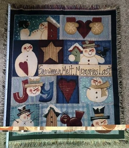 Winter gewebter Gobelin Überwurf Decke Schneemänner schmelzen Erinnerungen zuletzt hängend 47x58 Zoll - Bild 1 von 5