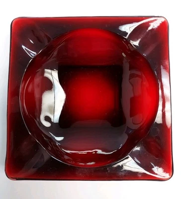Vintage Ruby Red Ashtray Beautiful Color Excellent Used Condition Trinket Dish  - Image 1 of 4