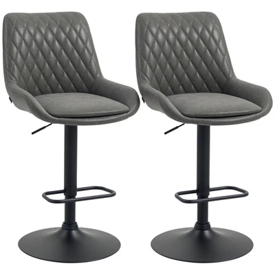 HOMCOM Adjustable 360 Degree Swivel Bar Stools, Set of 2 Bar Chairs, Grey