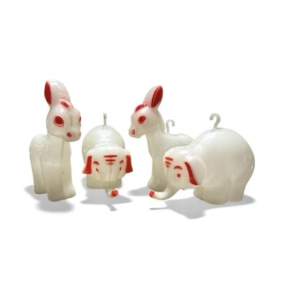 Vintage 1960s ROSBRO Glow-in-the-Dark Donkey & Elephant Ornaments USA Lot of 4 - Image 1 of 4