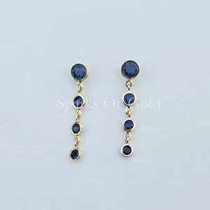 Aretes colgantes de zafiro azul de oro amarillo de 14 quilates para fiesta joyería regalo para ella - Imagen 1 de 3