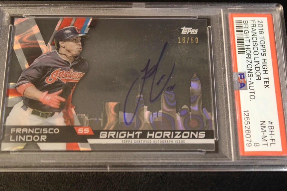 2016 Topps High Tek -Bright Horizons -Auto - Francisco Lindor 16/50 -PSA NM-MT 8 - Image 1 of 4