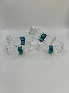 Rare & Retired Swarovski Crystal Napkin Holder Set Of 4 Blue Zircon Napkin Rings - Picture 1 of 12